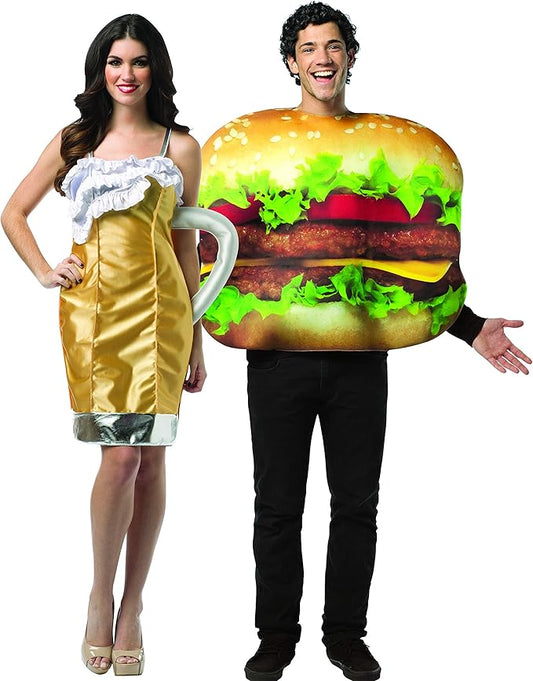 Cheeseburger & Beer Mug Dress Couples Costume, Adult One Size & Women's 4-10
