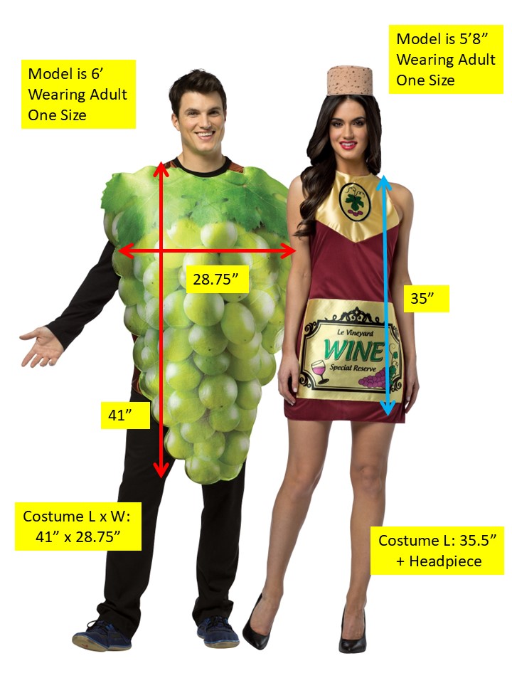 Green Grapes & Wine Dress Couples Costume Set, Women's Size 2-6 & One Size