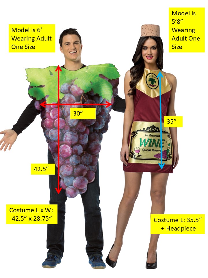 Purple Grapes & Wine Dress Couples Costume Set, Women's Size 2-6 & One Size