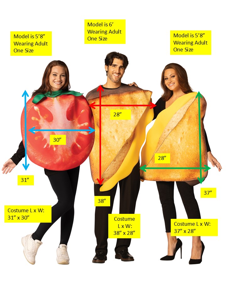 Comfort Food - Grilled Cheese & Tomato Slice Group Costume Set, Adult One Size