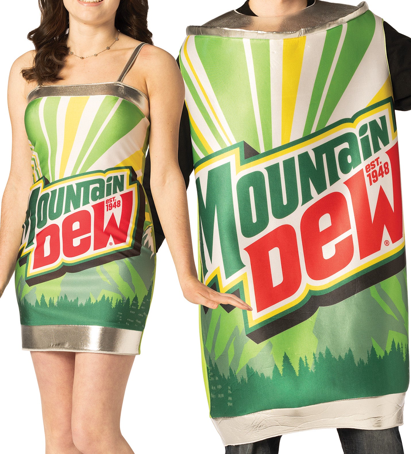 Dew Me Twice - Mountain Dew Dress & Tunic Couples Costume, Women's Size Medium and Men Adult One Size