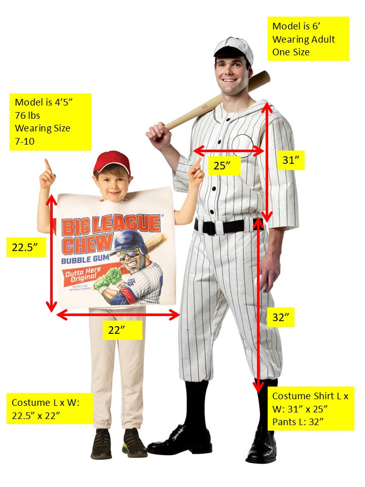 Big League Time - Old Tyme Player  & Big League Chew Gum Original Kids Bundle Costumes, Child Size 7-10 & Adult One Size