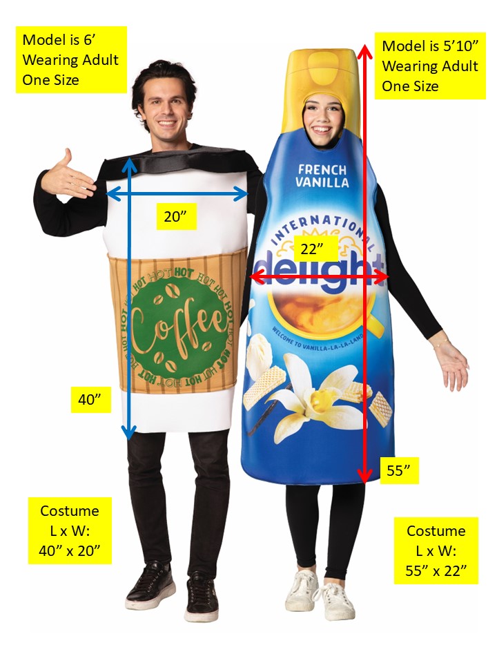 Café-Au-Lait - International Delight Vanilla Creamer & Coffee To Go Couples Costume, Adult One Size