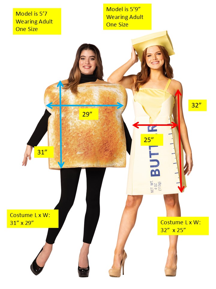 Hot Butter on Toast - Toast & Stick of Butter Dress Couples Costume, Adult One Size & Women's Size 2-8