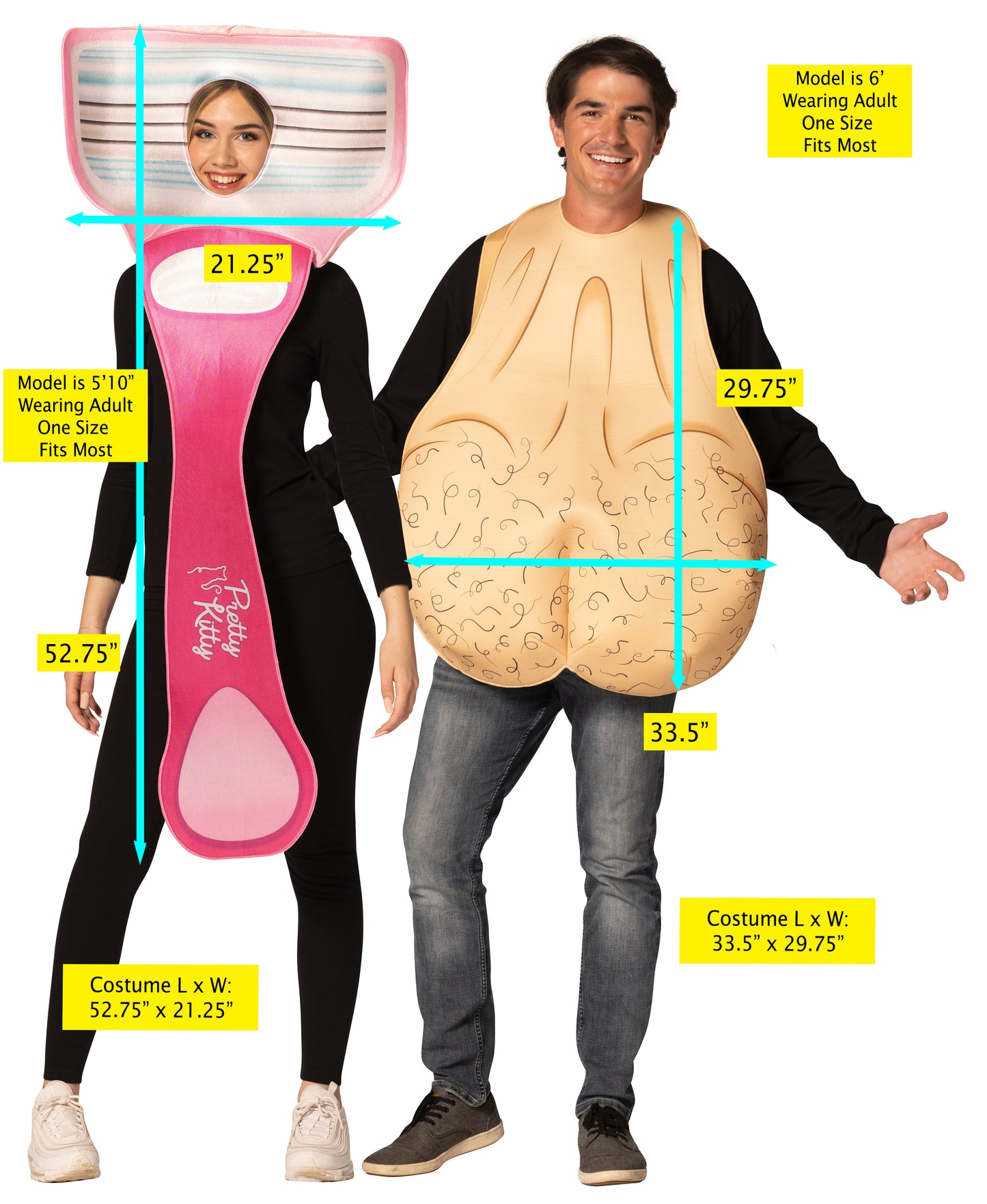 Pink Razor & Male Ball Sac Couple Costume, One Size Fits Most Adults