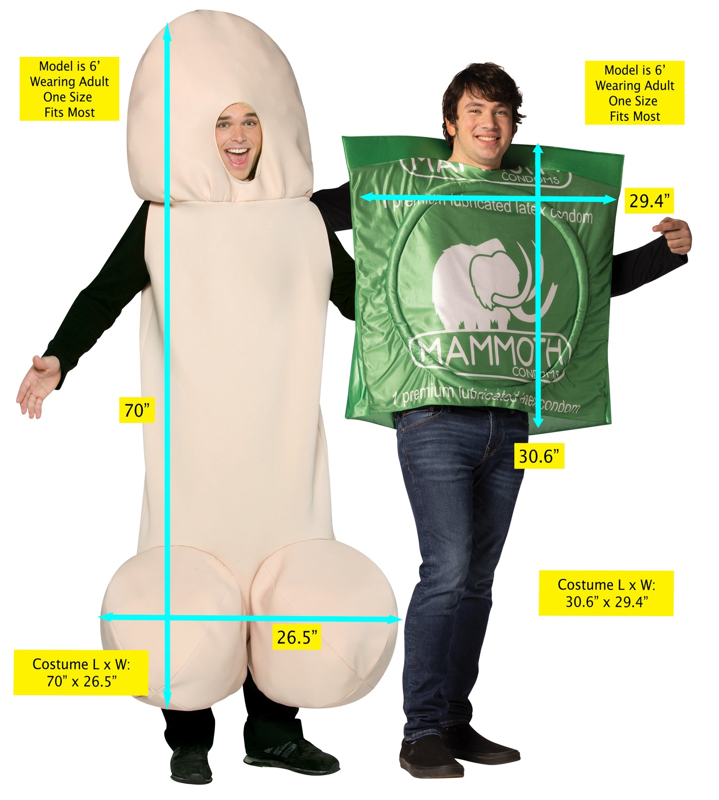 Mammoth Condom & Happy Halloweenie Couple Costume, One Size Fits Most Adults