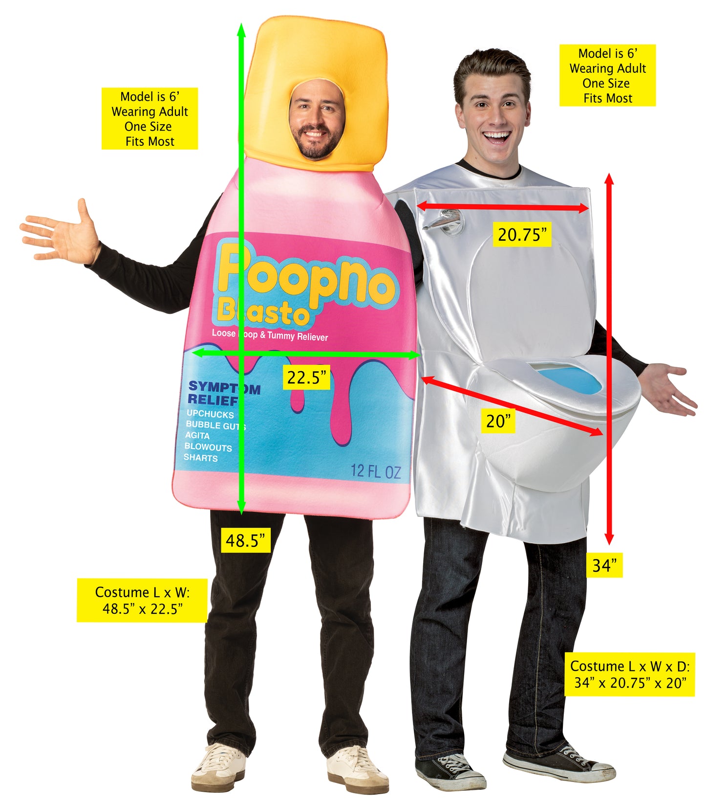 Poop No Blasto Pink Tummy Relief & Toilet Couple Costume, One Size Fits Most Adults