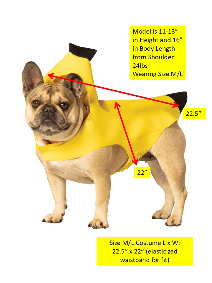 Banana Dog Pet Costume, Various Sizes