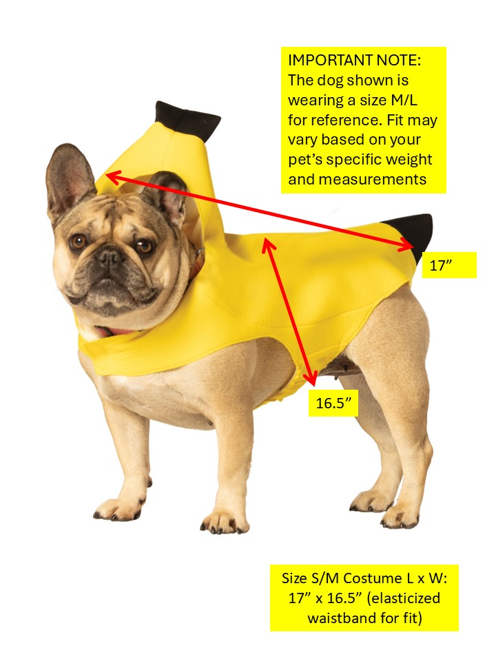 Banana Dog Pet Costume, Various Sizes