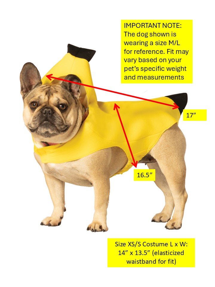 Banana Dog Pet Costume, Various Sizes