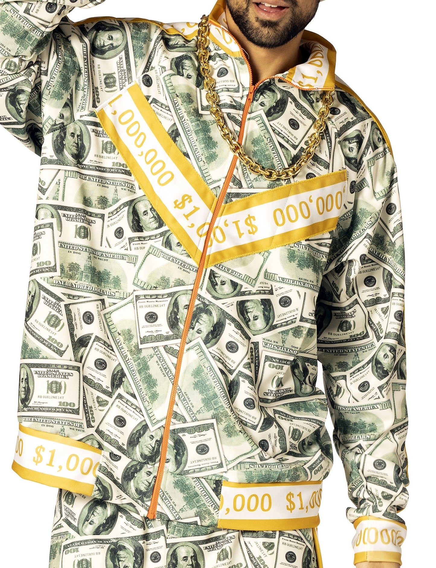 Money Suit Jacket, Pants and Hat Costume, Men's Size Large -  Extra Large