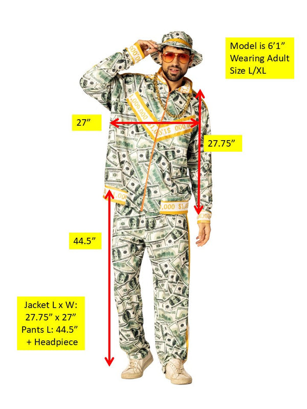 Money Suit Jacket, Pants and Hat Costume, Men's Size Large -  Extra Large