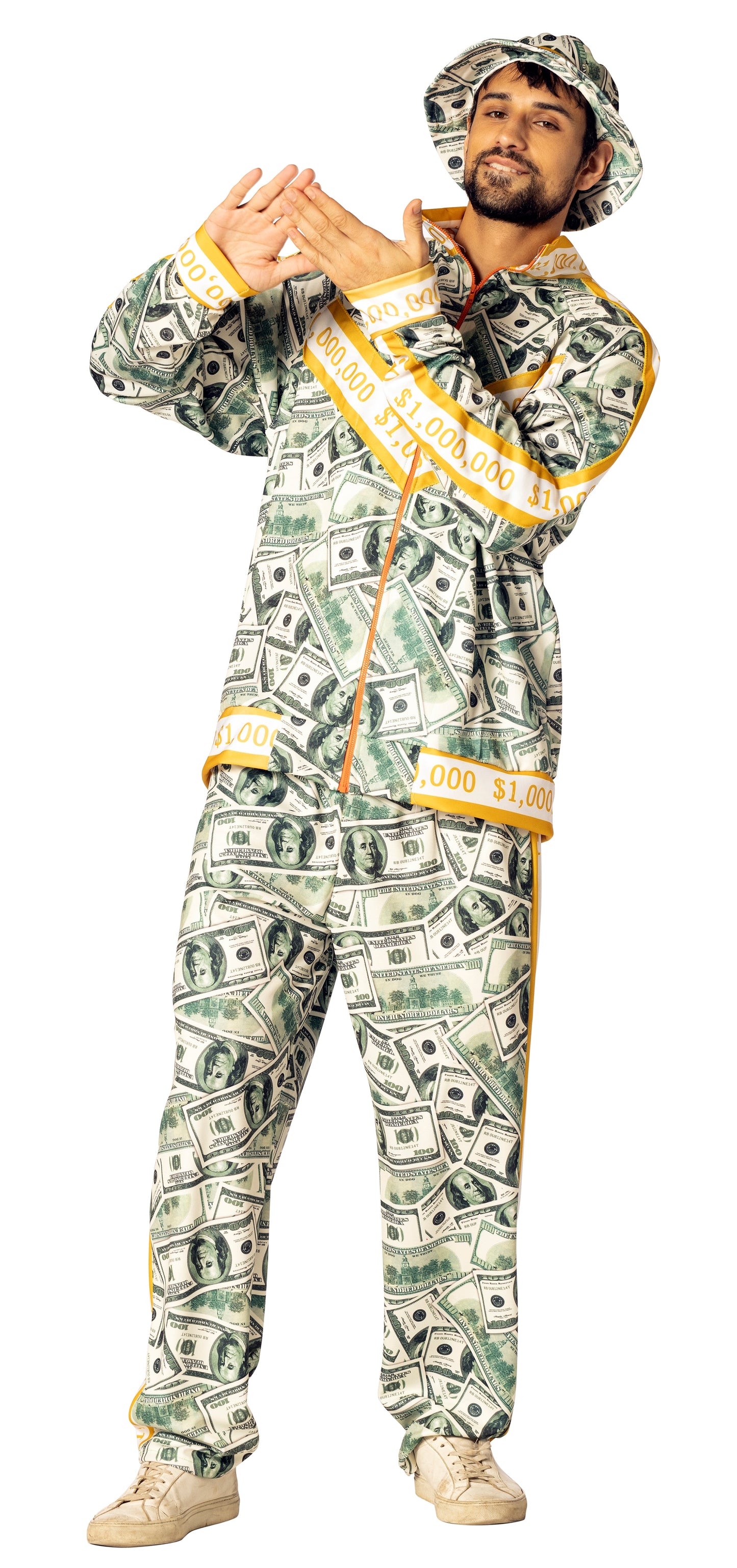 Money Suit Jacket, Pants and Hat Costume, Men's Size Large -  Extra Large