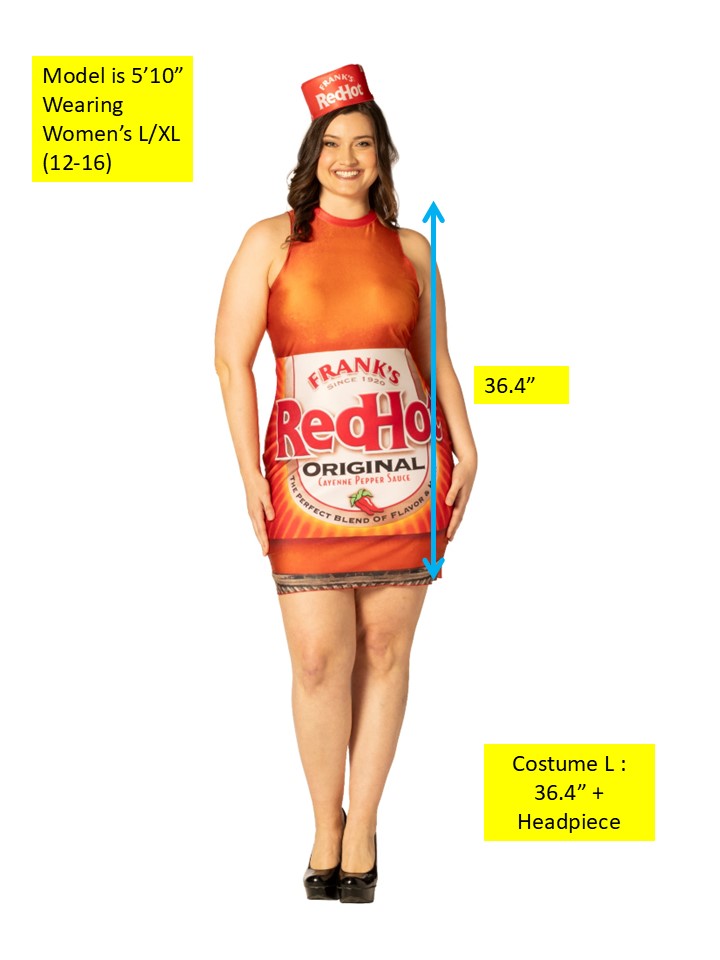 Frank's Red Hot Sauce Dress Costume, Women's Various Sizes