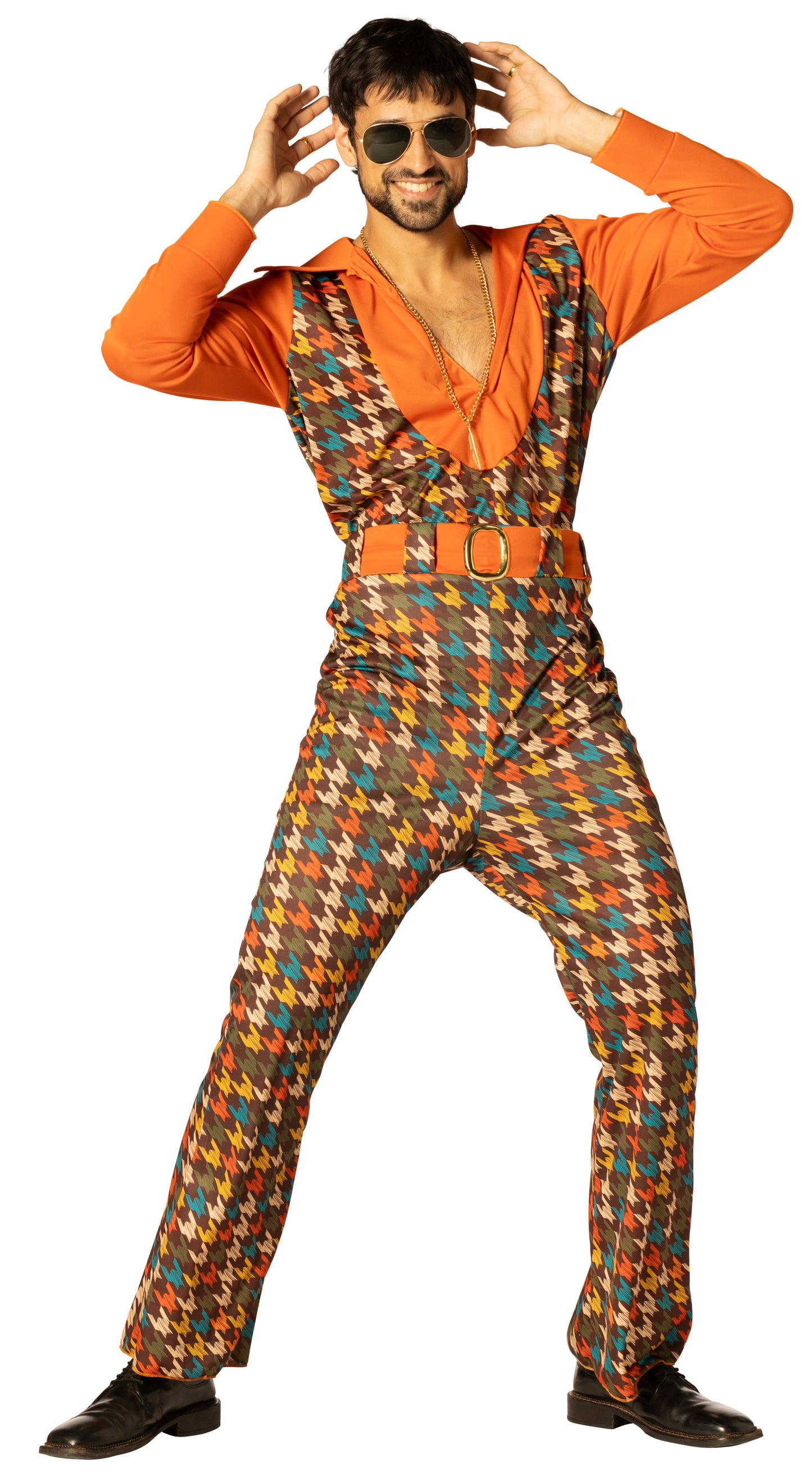 Swaggertown Pantsuit Orange & Teal Houndstooth Costume, Men's Various Sizes