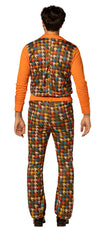 Swaggertown 70's Jumpsuit with Ruffled Shirt Costume, Orange, Teal & Brown, Men's Various Sizes