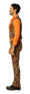 Swaggertown 70's Jumpsuit with Ruffled Shirt Costume, Orange, Teal & Brown, Men's Various Sizes