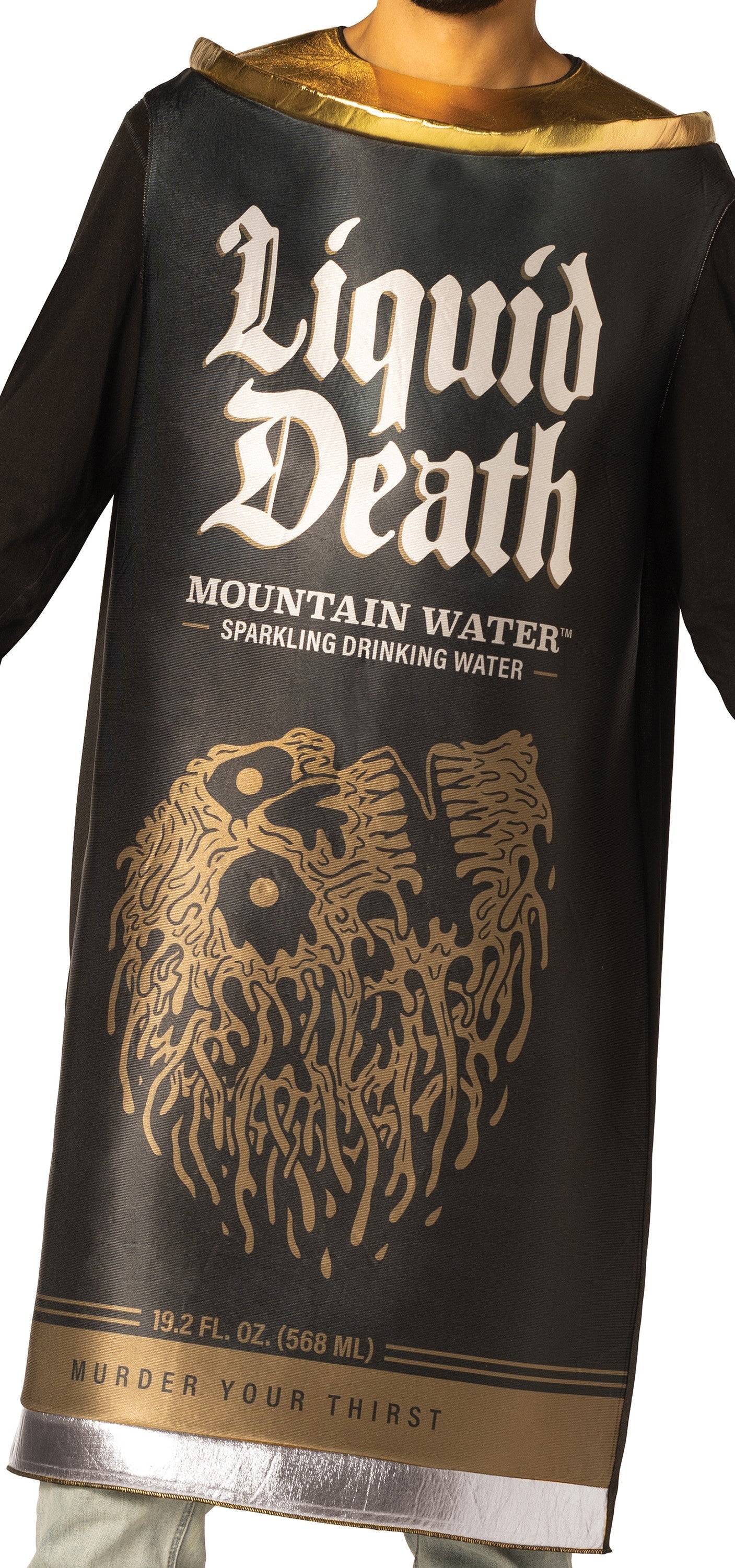 Liquid Death Sparkling Mountain Water Costume, Black, Adult One Size