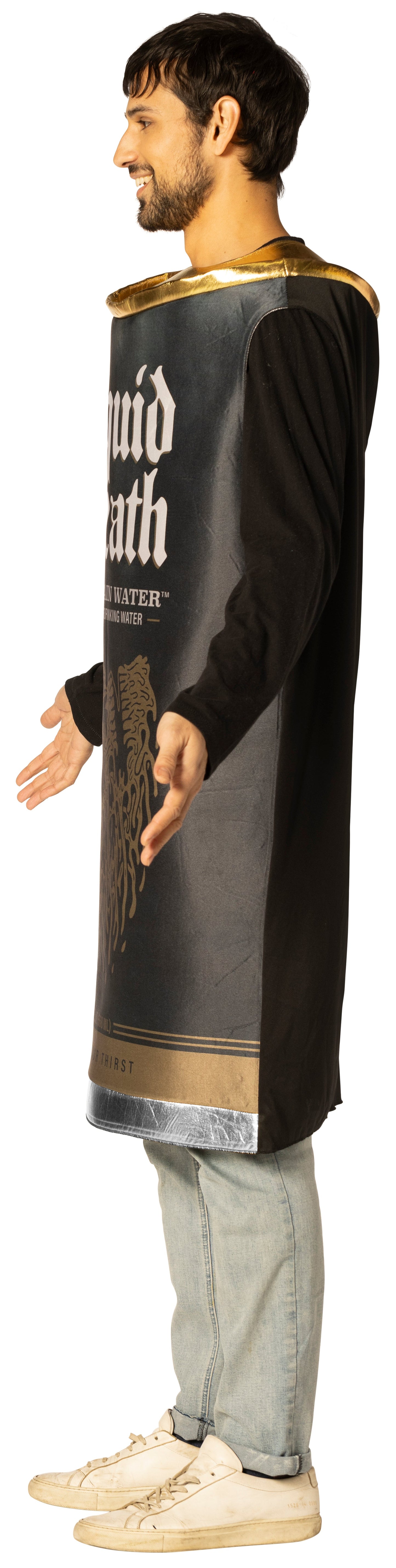 Liquid Death Sparkling Mountain Water Costume, Black, Adult One Size
