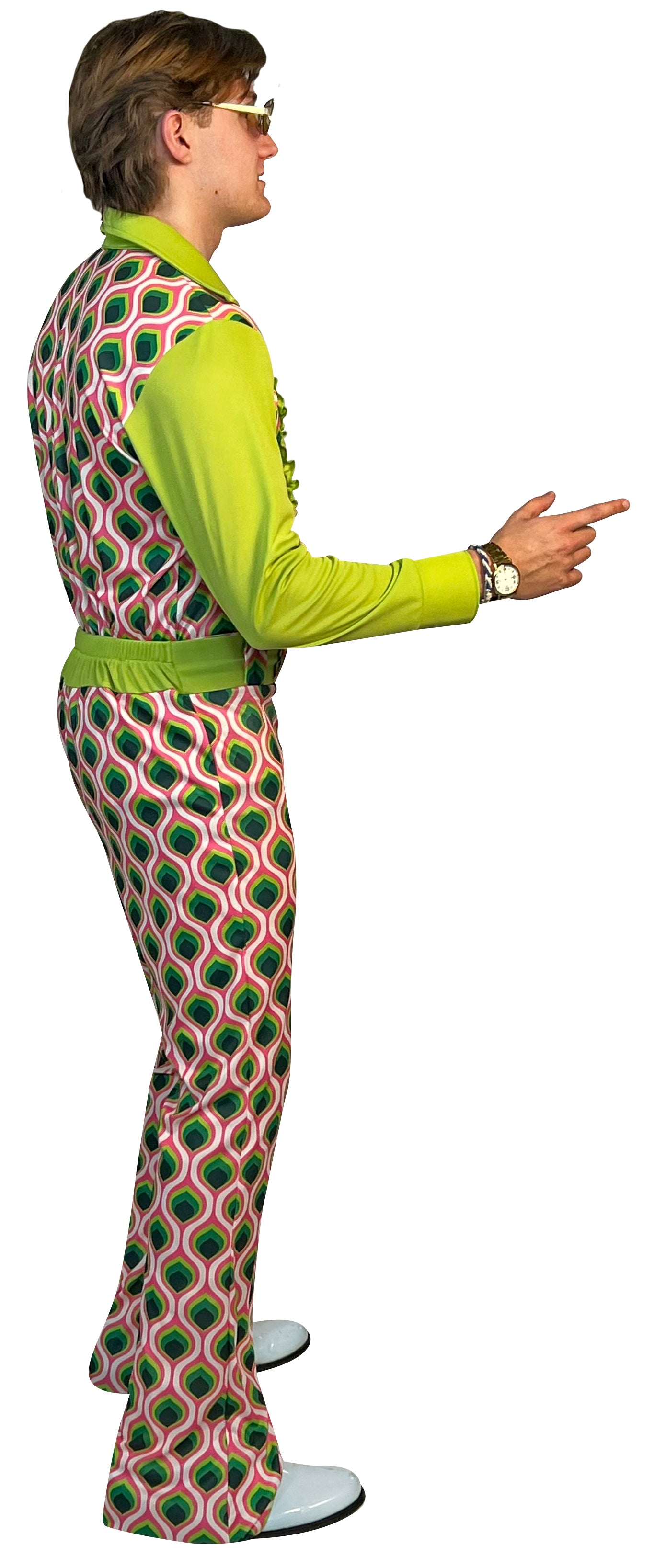 Swaggertown Pantsuit Pink & Green Feather Costume, Men's Various Sizes