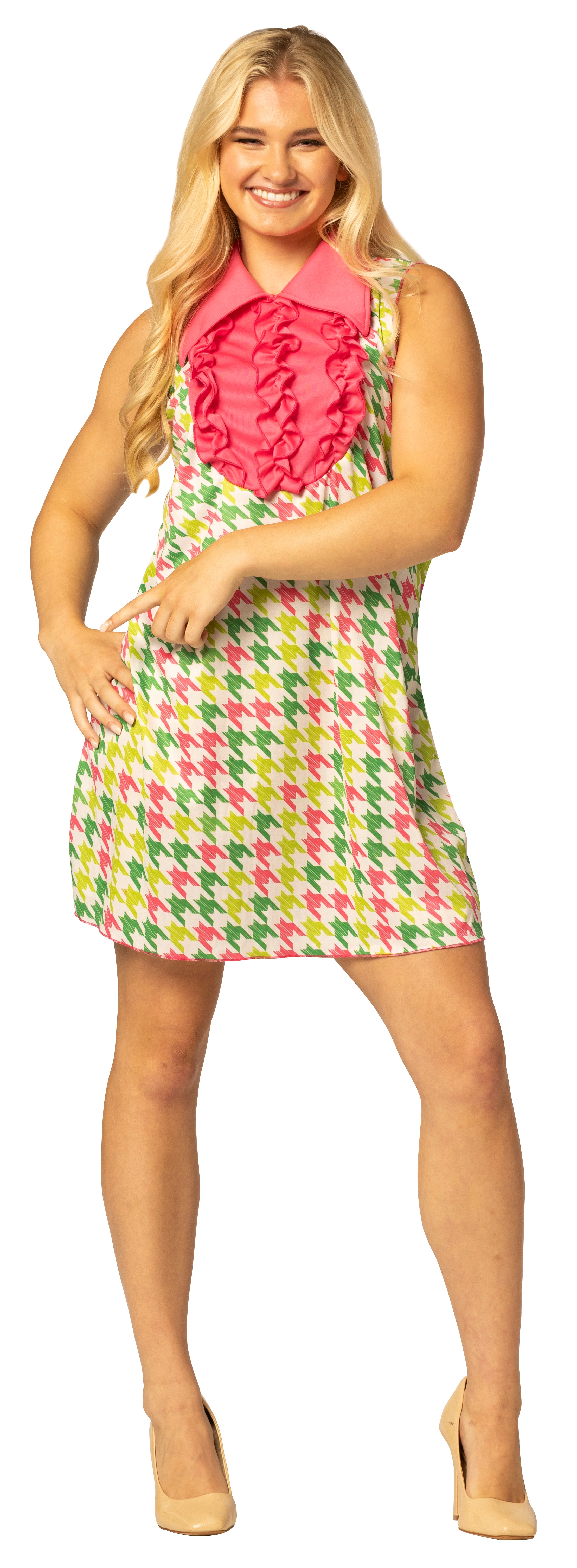 Adults Swaggertown Pink & Green Houndstooth Dress Costume Large 10-12 Adults Swaggertown Pink & Green Houndstooth Dress Costume Large 10-12