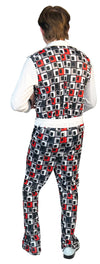 Swaggertown 70's Jumpsuit with Ruffled Shirt Costume, White, Black & Red, Men's Various Sizes