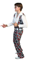 Swaggertown 70's Jumpsuit with Ruffled Shirt Costume, White, Black & Red, Men's Various Sizes