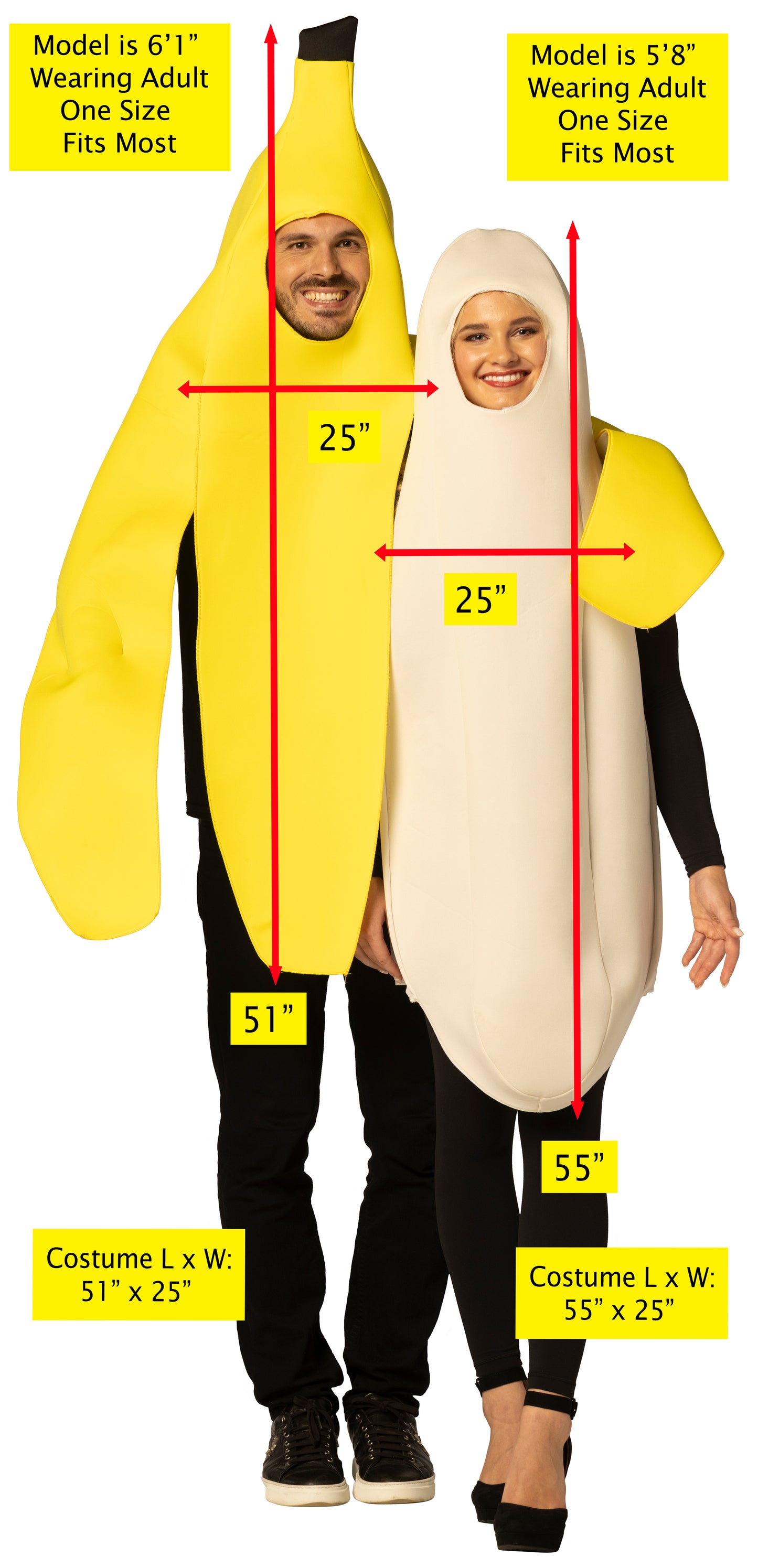 Banana Peel & Peeled Banana Couple Costume, One Size Fits Most