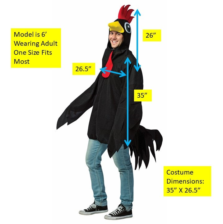 Big Black Cock-A-Doodle-Do Rooster Costume, Adult One Size