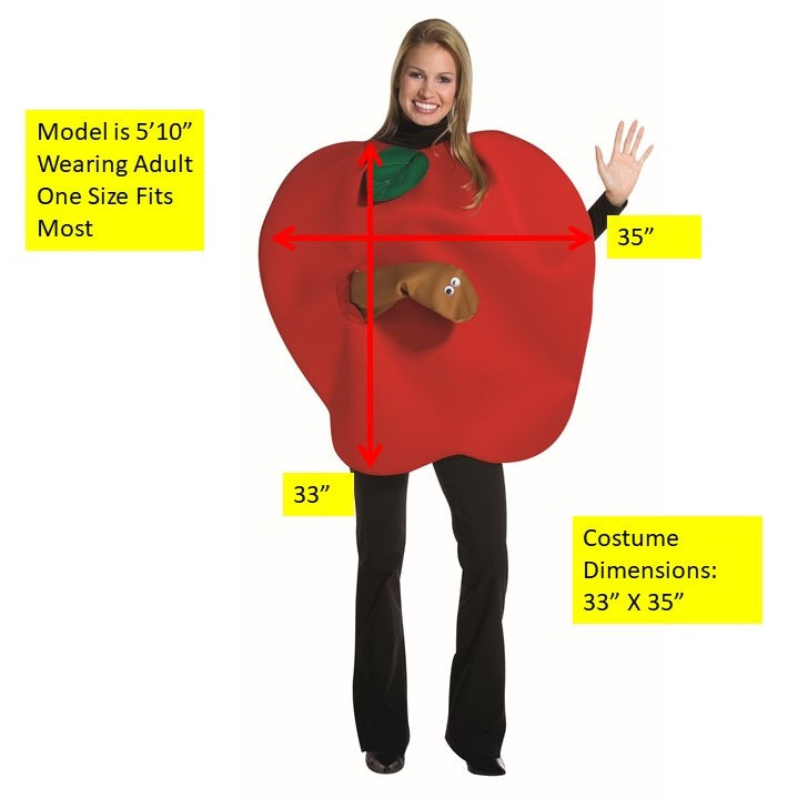 Red Apple Costume with Worm, Adult One Size
