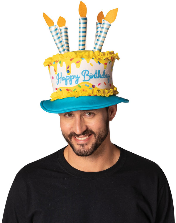 Birthday Cake Hat with Yellow and Blue Trim Costume, Adult One Size