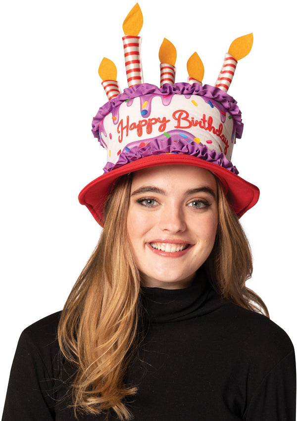 Birthday Cake Hat with Purple & Red Trim Costume, Adult One Size