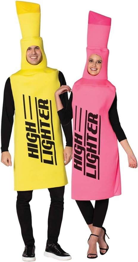 Pink & Yellow Highlighter Couple Halloween Costume, Adult One Size