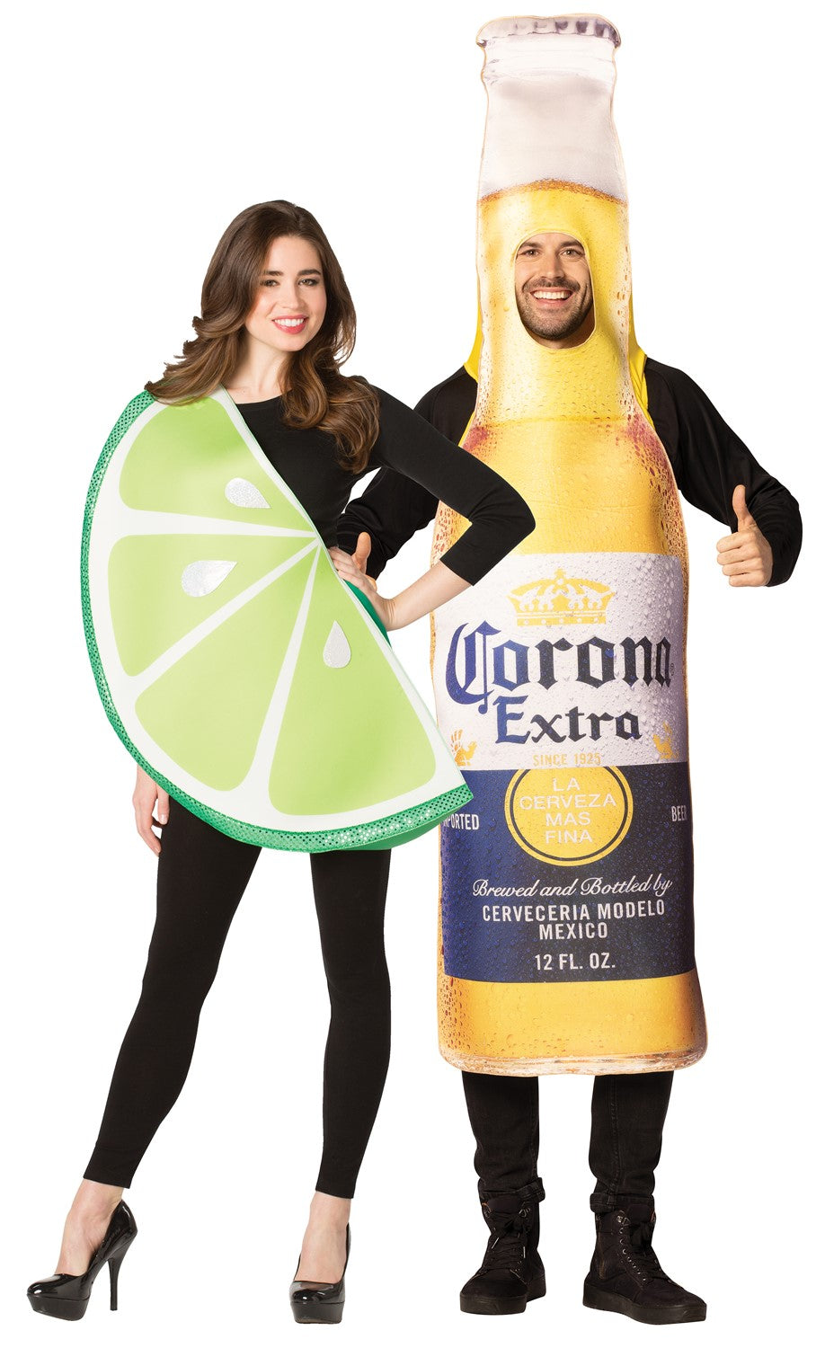 Corona Extra Beer Bottle and Lime Slice Couple Halloween Costume, Adult One Size