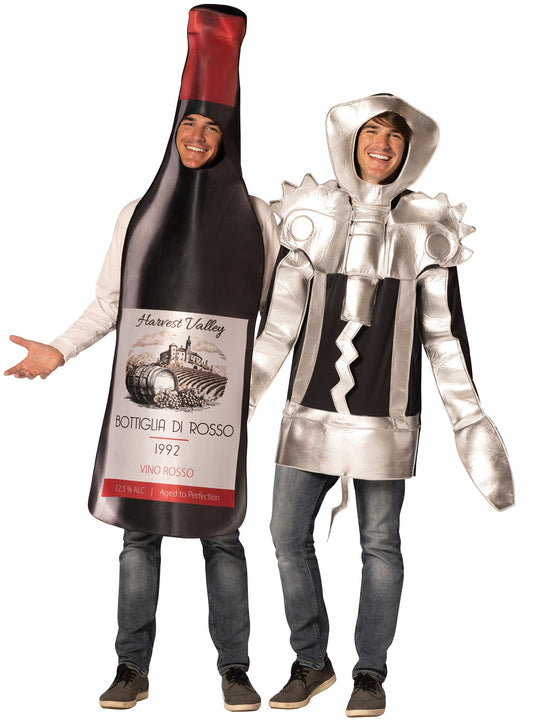 Winged Corkscrew & Get Real Bottle of Red Wine Couples Costume, Adult One Size