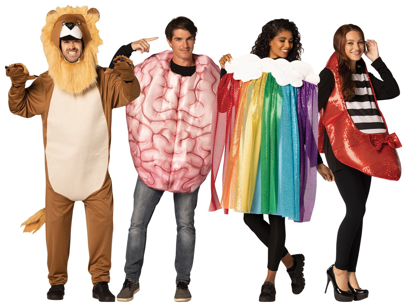 Brain, Colorful Rainbow, Lion & Ruby Slipper Group Costume, Adult One Size