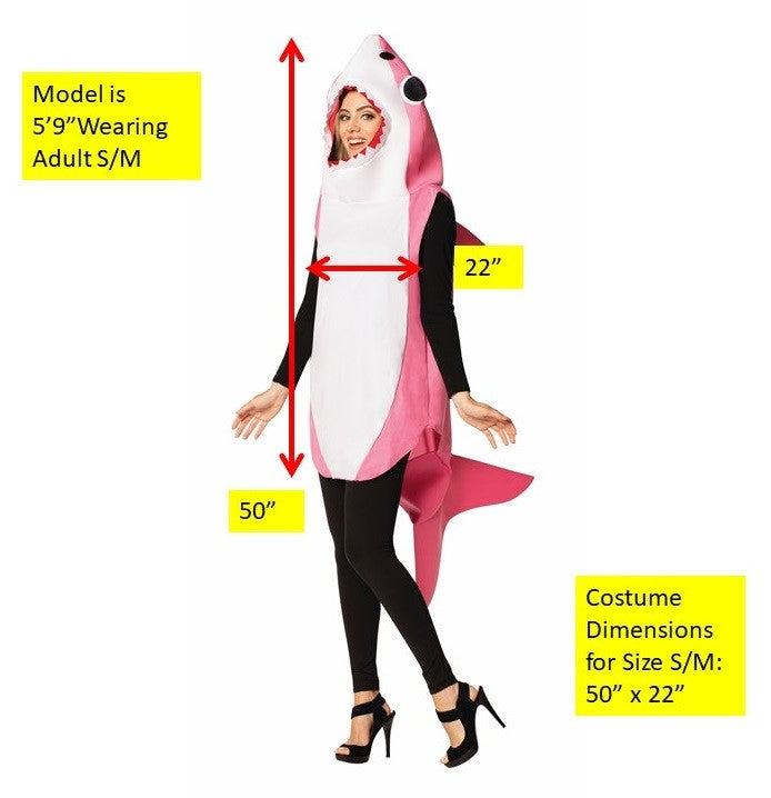 Pink Shark Costume Lightweight, Adult Sizes S-M