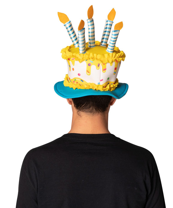 Birthday Cake Hat with Yellow and Blue Trim Costume, Adult One Size