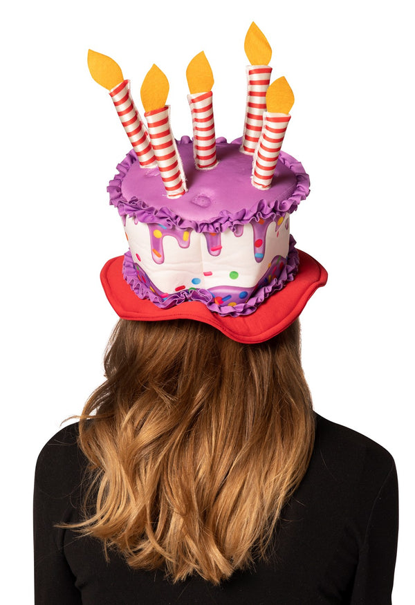 Birthday Cake Hat with Purple & Red Trim Costume, Adult One Size