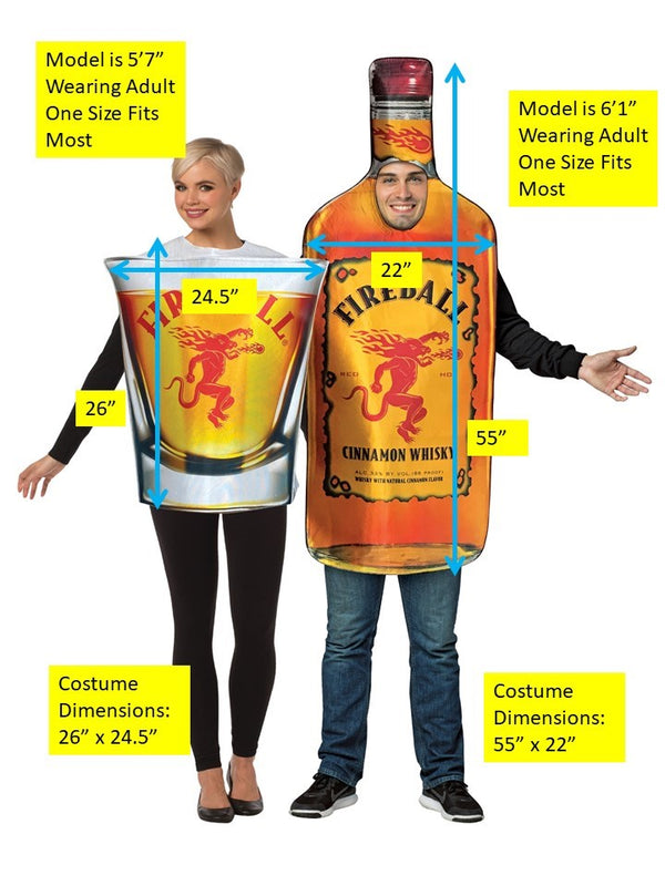 Fireball Bottle & Fireball Shot Glass Couples Costume, Adult One Size