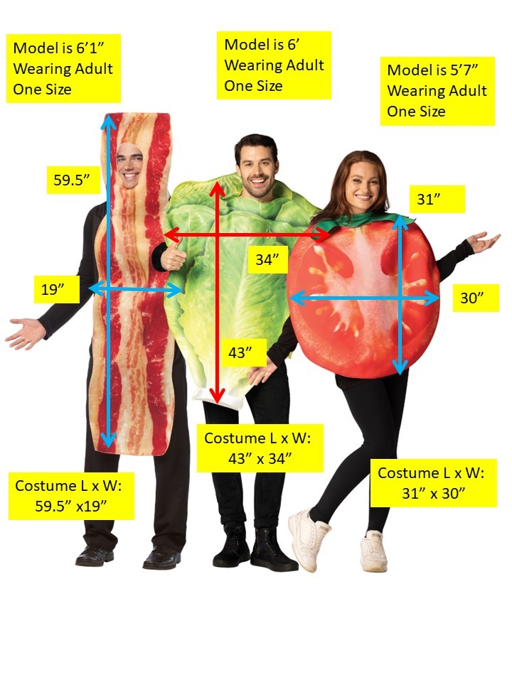 BLT, Bacon, Lettuce, & Tomato Halloween Group Costume, Adult One Size
