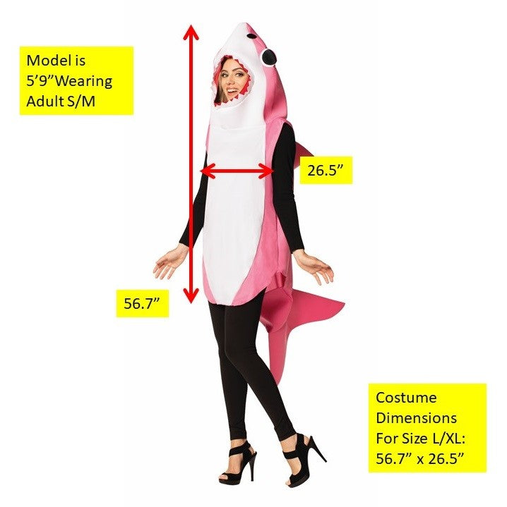 Pink Shark Costume Lightweight, Adult Sizes S-M