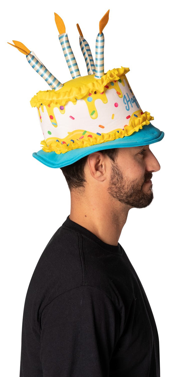 Birthday Cake Hat with Yellow and Blue Trim Costume, Adult One Size