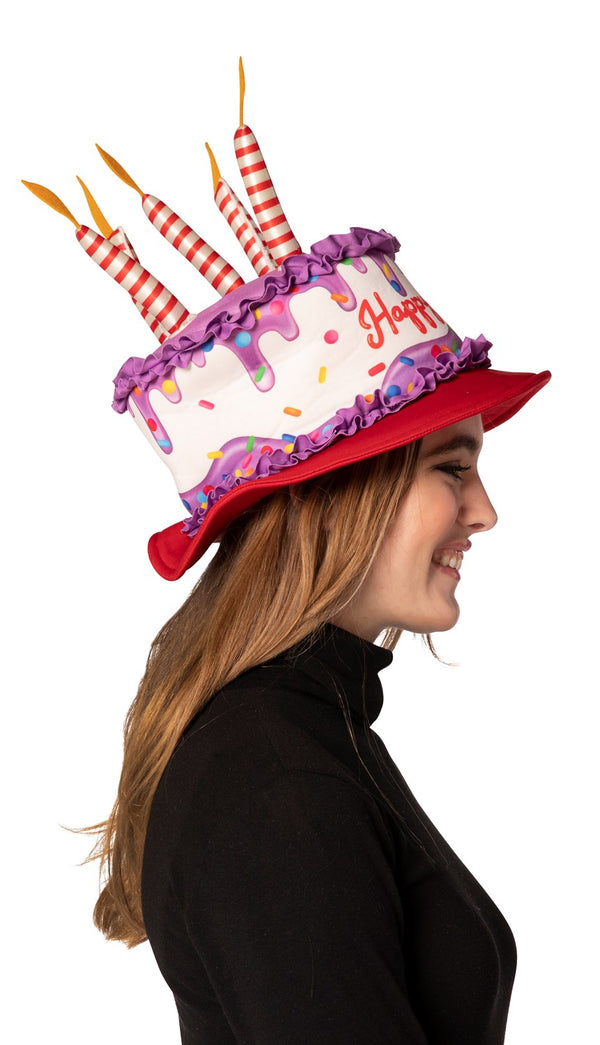 Birthday Cake Hat with Purple & Red Trim Costume, Adult One Size