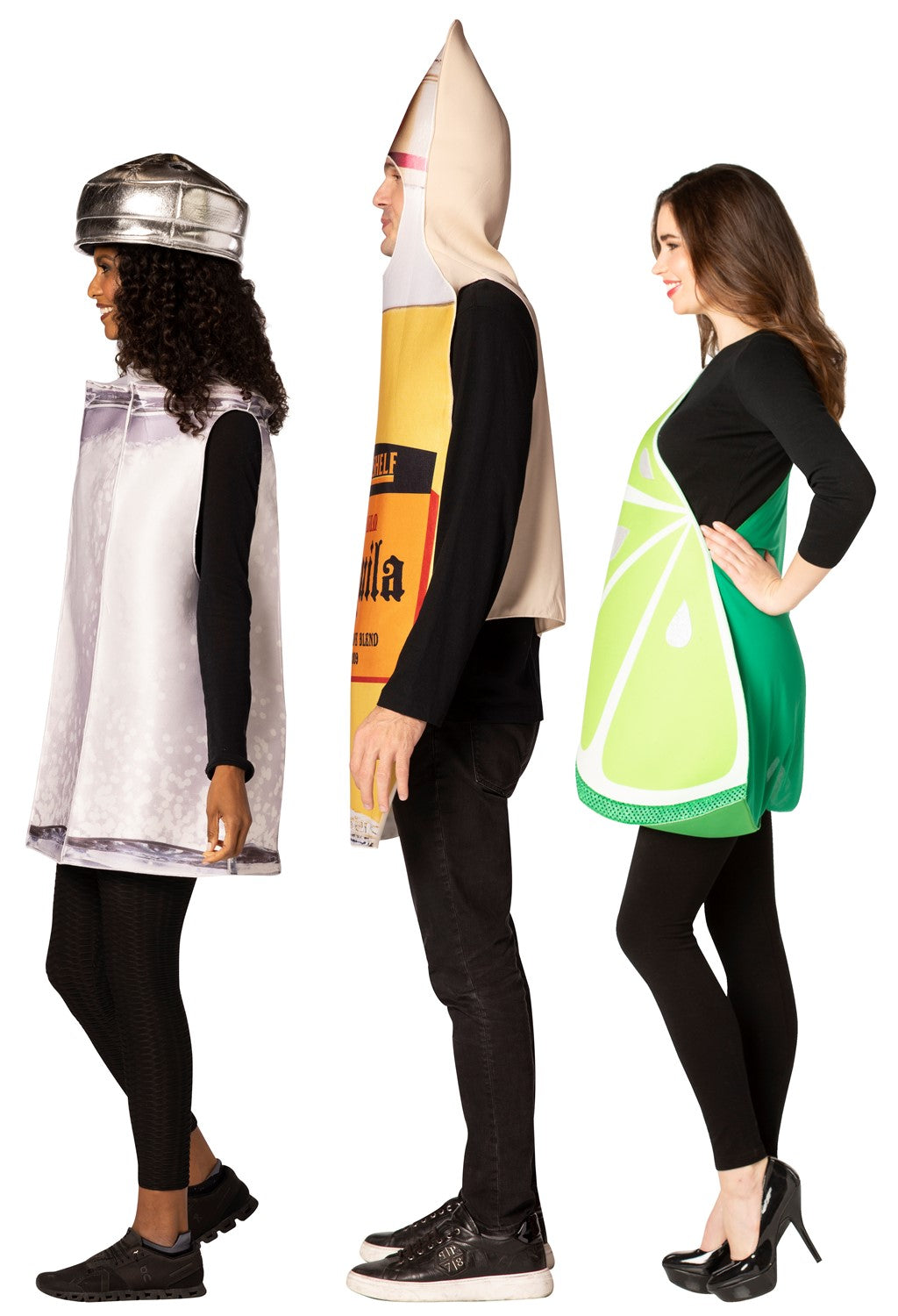 Tequila Bottle, Lime Slice & Salt Shaker Bottle Trio Costume, Adult One Size