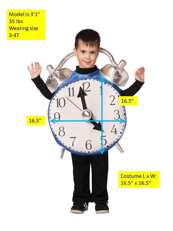 Retro Alarm Clock w. Bell Halloween Costume, Child Size 3-4