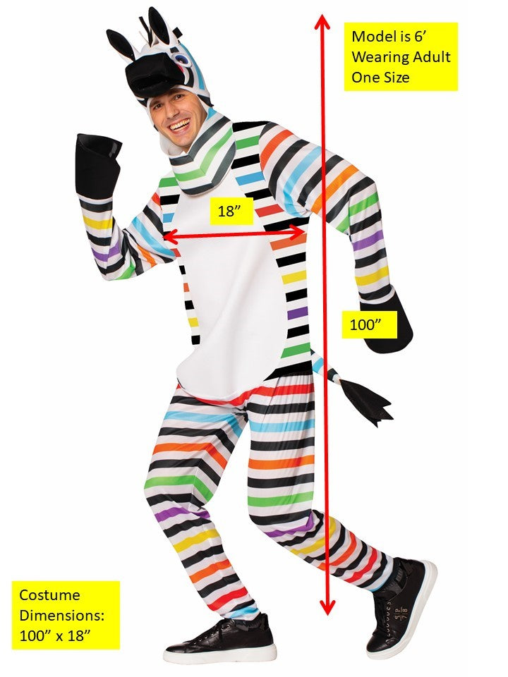 Rainbow Zebra Halloween Costume, Adult One Size