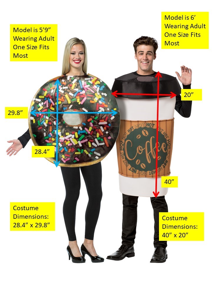 Dunk It Coffee 2 Go Cup & Chocolate Donut Couples Halloween Costume Set