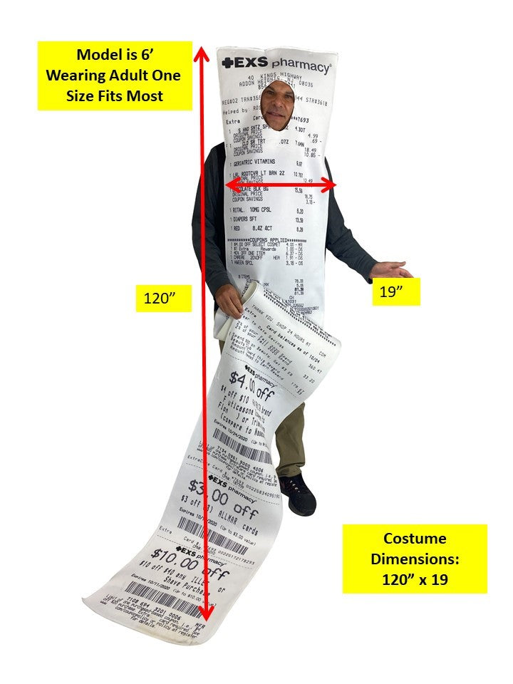 EXS-ively Long Pharmacy Receipt Costume, Adult One Size