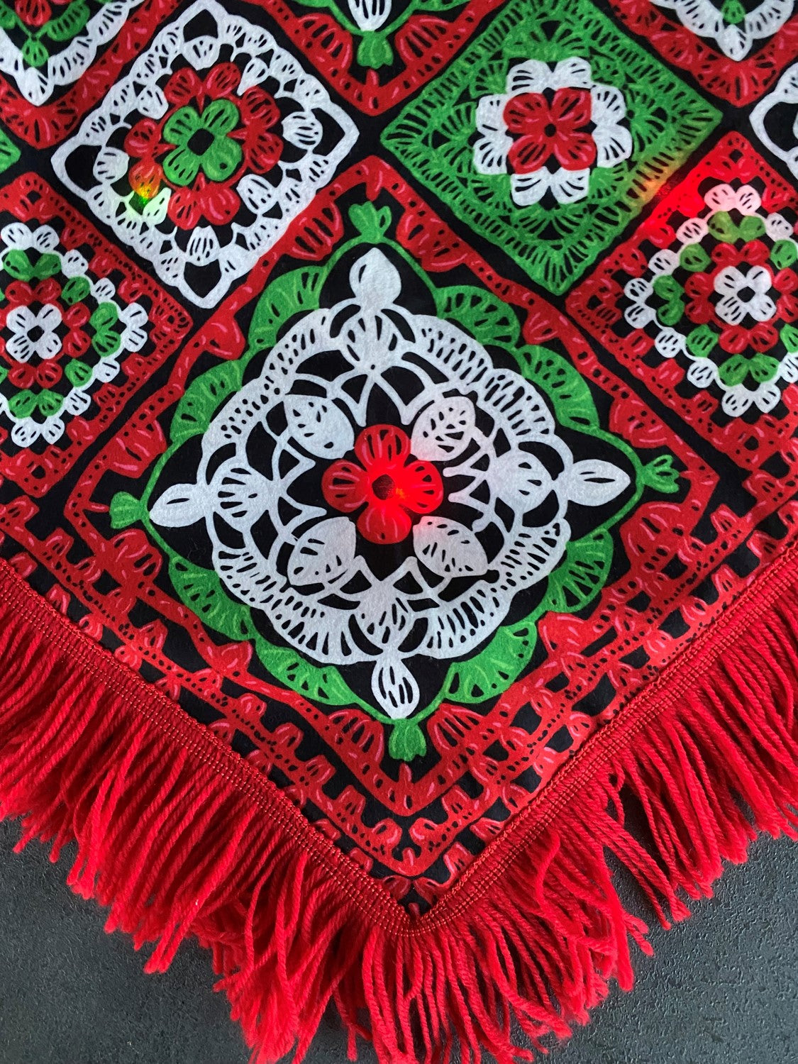 Red & Green Light Up Christmas Fringe Poncho Costume, Adult One Size